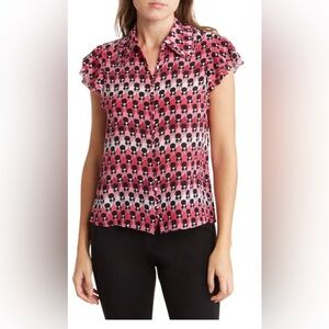 Alice + Olivia Martel Flutter Sleeve Print Top NWT